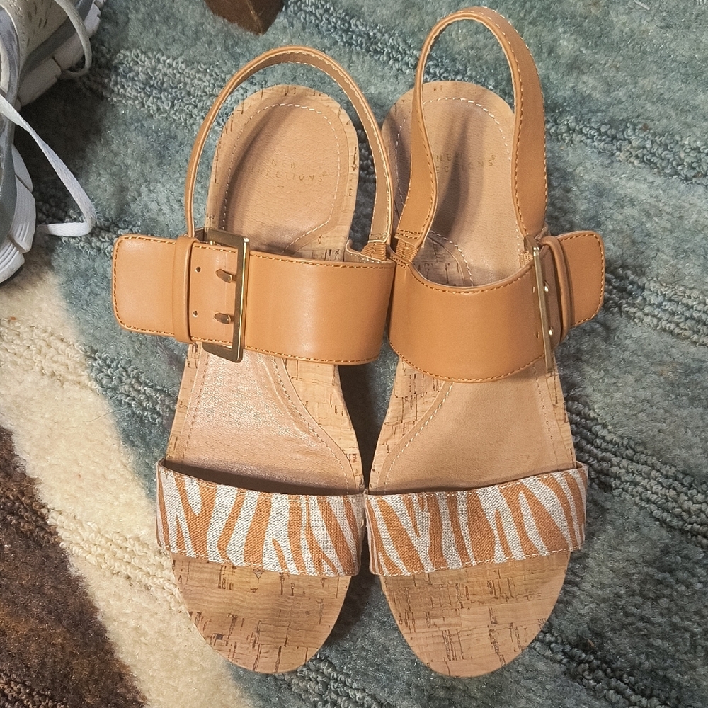 Tan Cork Wedge Sandals - Picture 2 of 5
